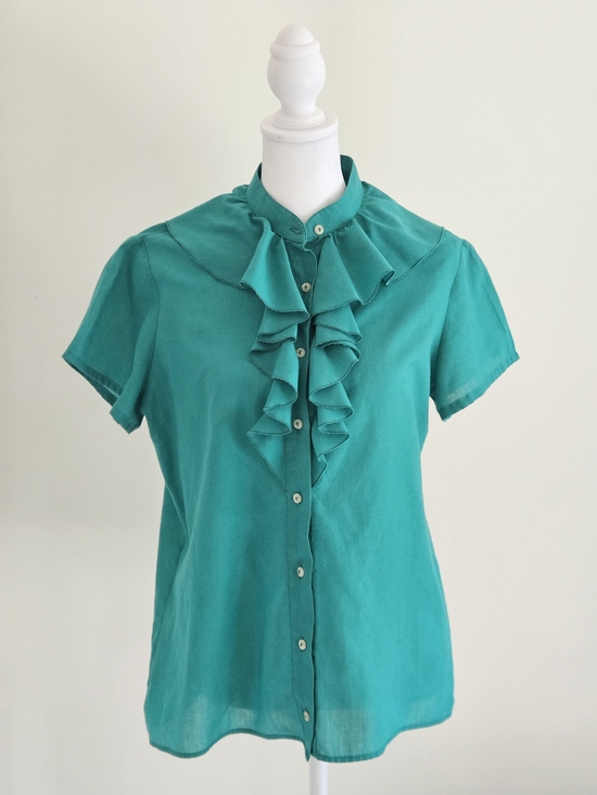 Tops - Women's Teal Ruffle Button-Front Blouse